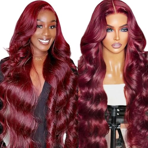 JTMMP 30 Inch 99J Burgundy Lace Front Wigs Human Hair 13x6 Body Wave Lace Front Wigs Human Hair Pre Plucked 200 Density Red Wine Glueless Wigs for Women
