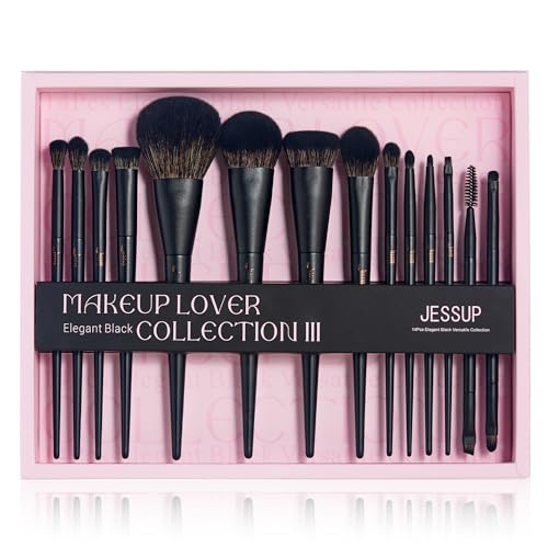 Jessup Makeup Brushes Set Jessup Make up Brushes 14Pcs Black Kabuki Foundation Eyeshadow Contour Concealer Powder Eyeliner Crease Eyebrow Blending Brush with Gift Box, T336-G