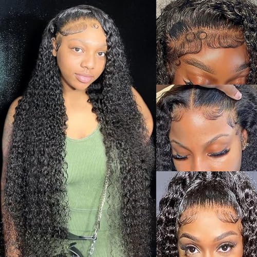 JTMMP 28 Inch 13x6 Deep Wave Lace Front Wigs Human Hair 200% Density Deep Curly Frontal Wigs Human Hair Glueless HD Lace Front Wigs Human Hair Pre Plucked with for Women