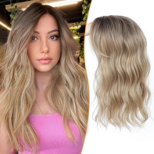 PANEWAY Hair Topper 16 Inch Wavy Synthetic Clip-In Topper for Women Natural Looking Voluminous Hairpiece for Thinning Hair, Lightweight & Breathable