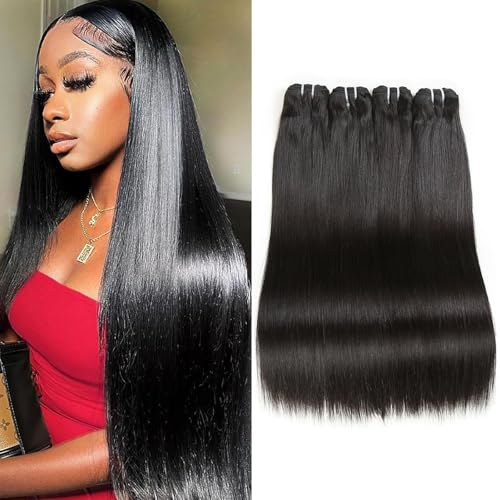 Liang Dian Human Hair Bundles 14 14 16 16 Inch Straight Bundles Human Hair 12A Brazilian Virgin Hair 100% Unprocessed Quick Weave Natural Color