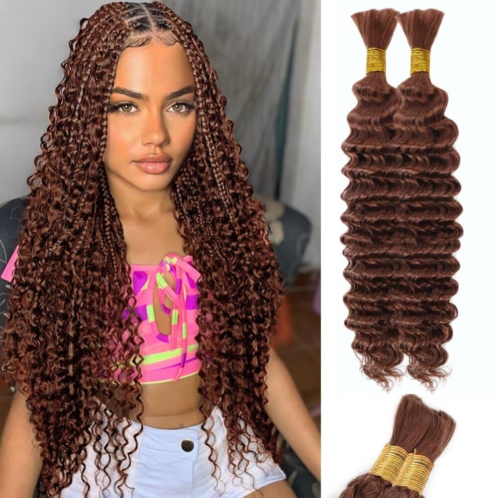 Brown Human Braiding Hair Deep Water Wave 18"