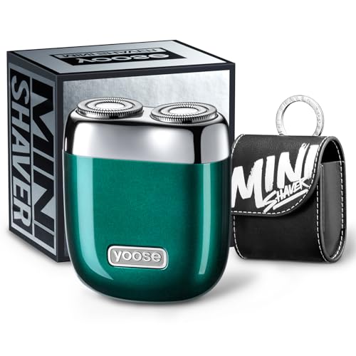 yoose Mini Electric Shaver, Alloy Portable Travel Shavers, Cordless Shaving, USB-C Rechargeable Electric Razor for Men, Dry Shave, IPX7 Waterproof, Detachable Head, Easy Cleaning, Green