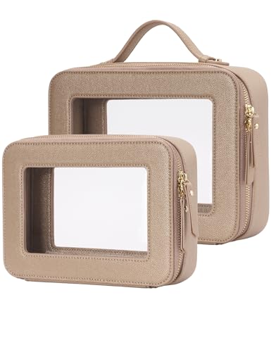 Popvibe Clear Makeup Bag Travel Cosmetic Case Transparent Toiletry Bag with Zipper, Portable Make Up Organizer Traveling Compact Car Bag for Essentials
