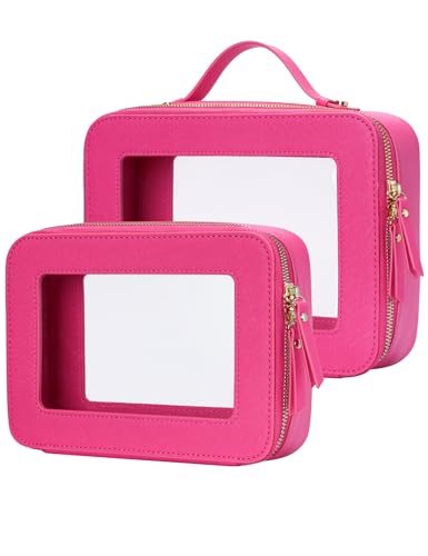 Popvibe Clear Makeup Bag Travel Cosmetic Case Transparent Toiletry Bag with Zipper, Portable Make Up Organizer Traveling Compact Car Bag for Essentials