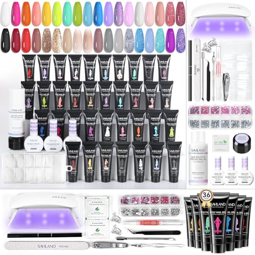 SAVILAND Poly Gel Nail Kit for Pretty Gift: 36 Colors Poly Gel Nail Starter Kit with Slip Solution and Mini U V Lamp Curing Light for Quick Extension Home DIY, Manicure Set Supplies Tools for Starter