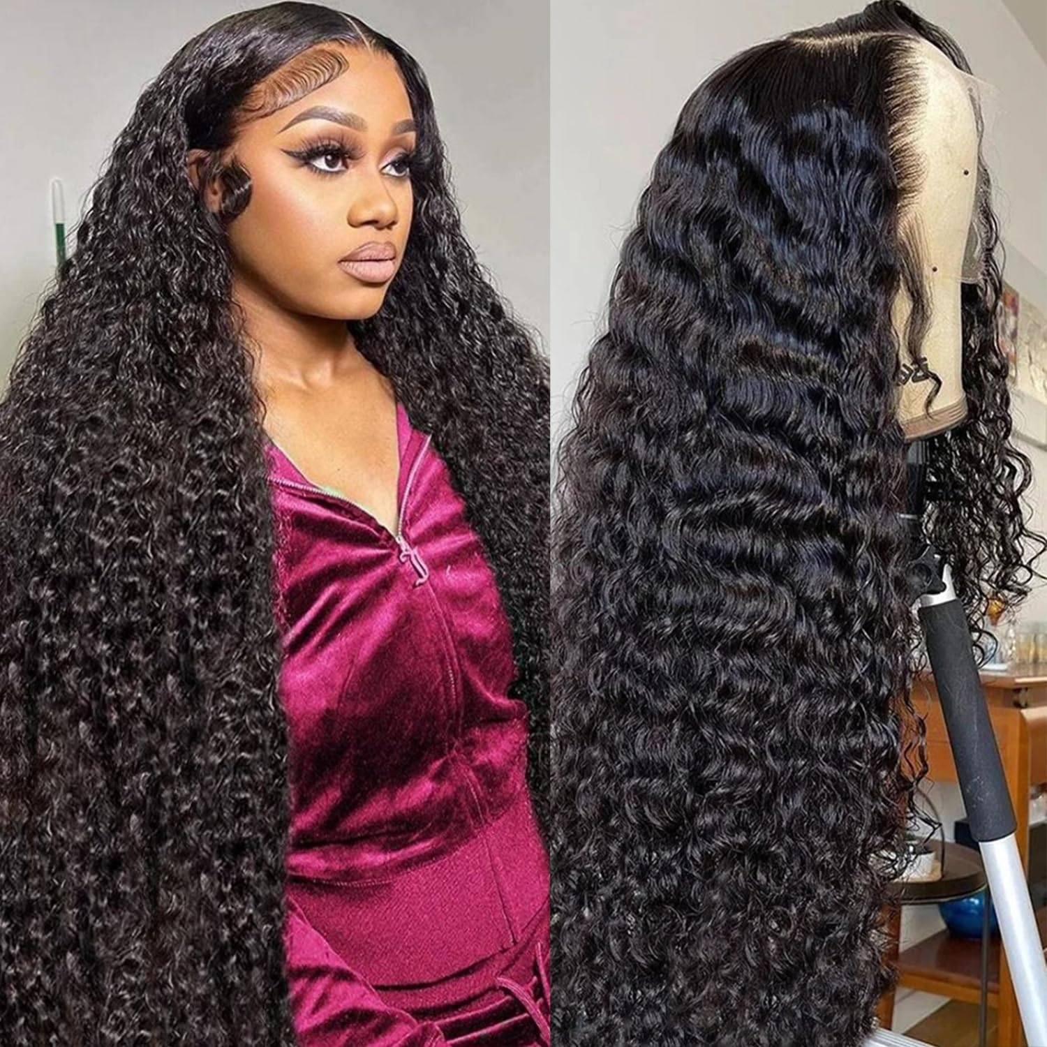 28 Inch Deep Wave Lace Front Wigs Human Hair Wigs for Women 13x6 HD Lace Front Wigs Human Hair 200 Density Deep Curly Lace Frontal Wigs Human Hair Pre Plucked with Baby Hair