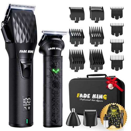 FADEKING Professional Hair Clippers for Men - Cordless Beard Trimmer for Men, LCD Display Hair Clippers and Trimmer Set for Barber Haircut & Mens Grooming with Travel Case(Black)