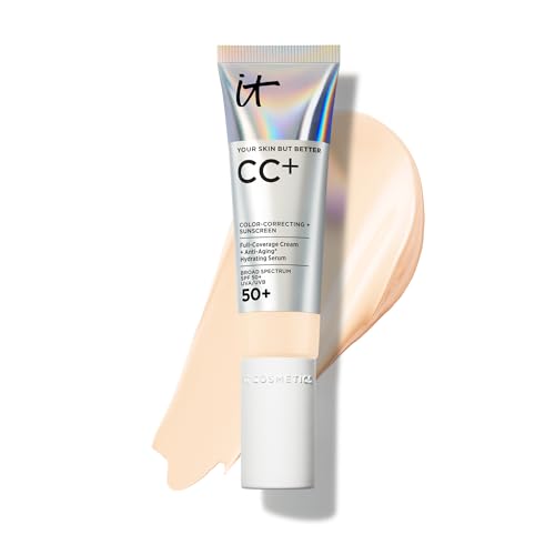 IT Cosmetics CC+ Cream - Natural Full Coverage Foundation With SPF 50+, Color Corrector & Anti-Aging Hydrating Serum, Hyaluronic Acid + Peptides, Lightweight Up To 24H Wear, All Skin Types- 1.08 fl oz