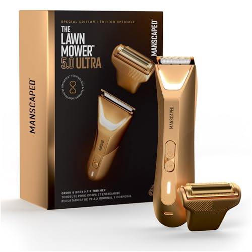 MANSCAPED The Lawn Mower 5.0 Ultra Groin & Body Hair Trimmer  Dual-Head SkinSafe Trimmer & Foil Blades, Waterproof Groomer, USB-C Rechargeable with Travel Case, Mens Ball Shaver, Forged Gold