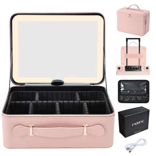Faquenc Leather Makeup Case with LED Mirror
