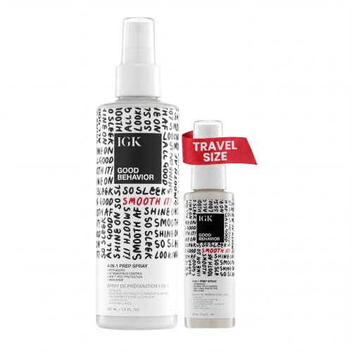 IGK GOOD BEHAVIOR 4-in-1 Prep Spray | Leave In + Detangle + Heat Protectant | Vegan + Cruelty Free |