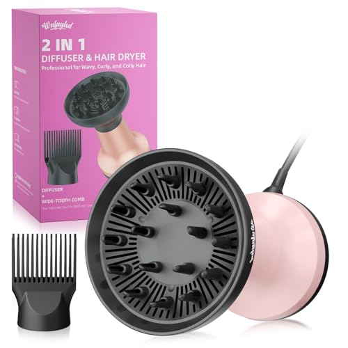 2-in-1 Diffuser Hair Dryer for Curly Hair: 1875W Ionic Hair Dryer w/Comb & Diffuser Attachment, Fast Drying, Reduces Frizz, Anti-Heat Handle Blow Dryer with ALCI Plug, Gift for Women Her