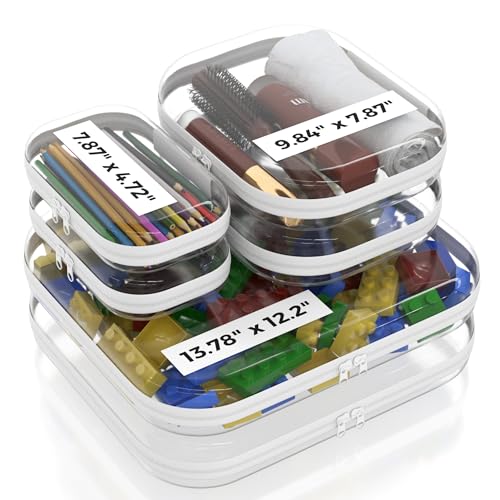 Extra Durable Clear Hard Shell Zipper Case 6 Pack, 2x Large, 2x Medium, 2x Small, Clear Travel Makeup Case, Hard Plastic Travel Toiletry & Cosmetic Bag, Zippered Toy Storage, Make Up Organizer Pouch