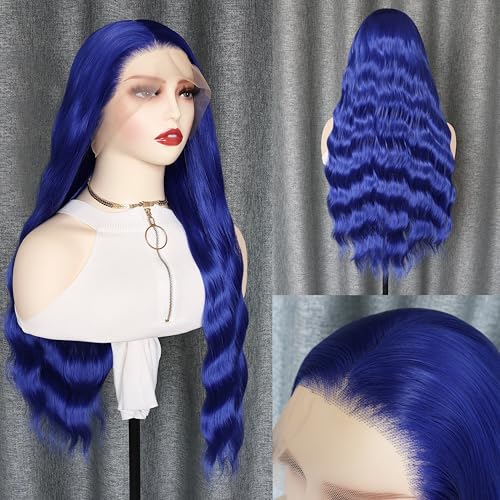 Blue Long Wavy Water Wave Wig