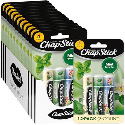 ChapStick Bulk Lip Balm, Mint Favorites, 3-Packs (12 Sets/36 Tubes)  Fresh & Invigorating Lip Care, Birthday Gifts, Party Favors, Stocking Stuffers, 0.15 Oz Ea
