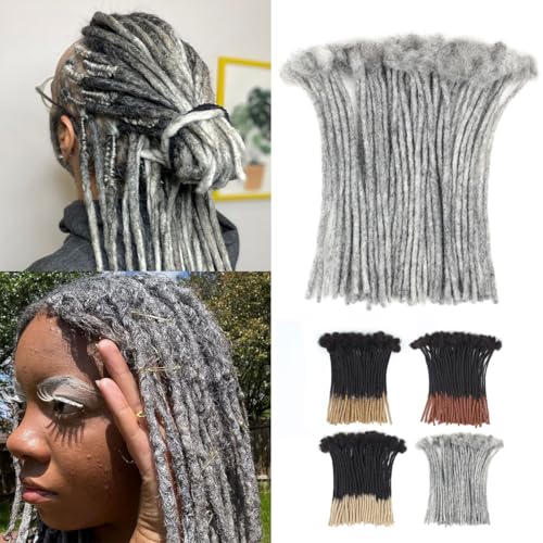 8 inch 50 Strands Loc Extensions Human Hair, 0.4cm Width 100% Human Hair Dreadlock Extensions for Men/Women, Can be Dyed Soft Dreads Extensions,Salt/Pepper