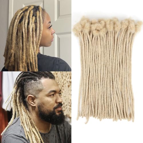 12 inch 50 Strands Loc Extensions Human Hair, 0.4cm Width 100% Human Hair Dreadlock Extensions for Men/Women, Can be Dyed Soft Dreads Extensions,613#Blonde