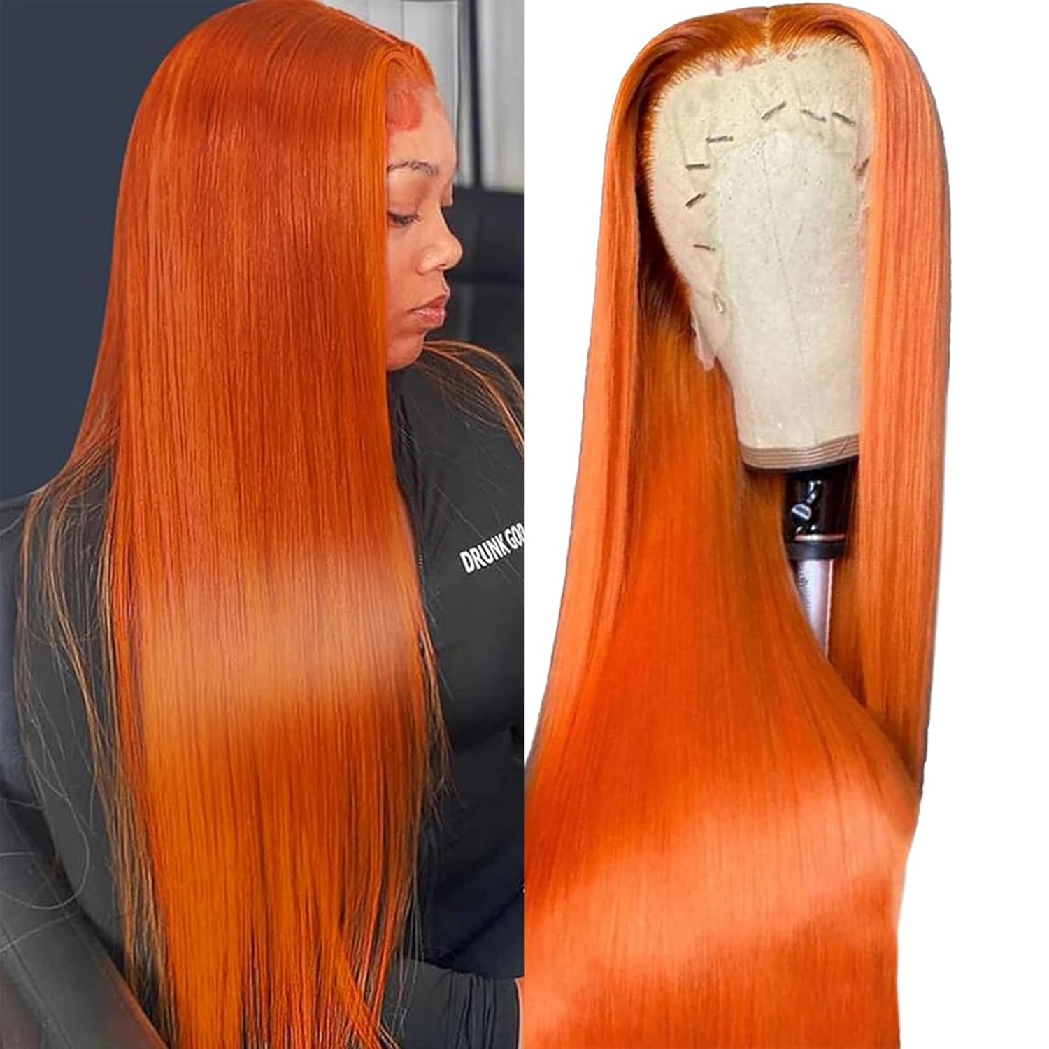 Ginger Lace Front Wigs Human Hair 24inch 13X4 HD Transparent 350 Colored Ginger Orange Wig 180% Density Lace Frontal Wigs Pre Plucked with Baby Hair Glueless Wig