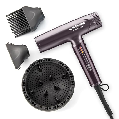 BaBylissPRO Nano Titanium Professional Nano Light Ionic Dual-Voltage Lightweight Hair Dryer, Portable Travel Professional Styling Tool with Diffuser, Blow Dryer Set for All Hair Types