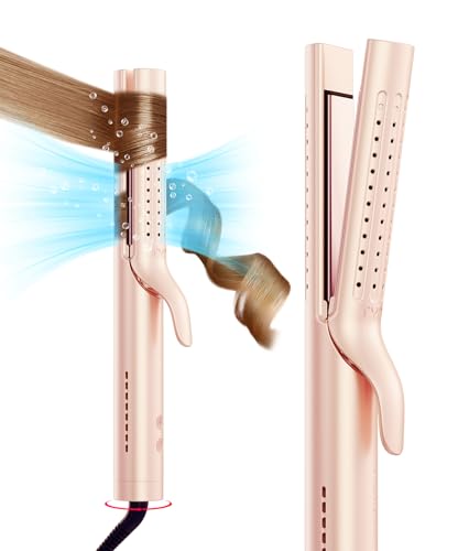 TYMO Airflow 2.0 Curling Iron Flat Iron - Hair Straightener and Curler 2 in 1, 1.25 Inch Curling Wand for Long Short Hair, Dual Voltage for Travel, 54 Million Ionic, Anti-Tangle, 5 Temps, Gold Blush