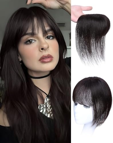 Hair Toppers for Women Real Human Hair, Bangs Hair Clip 3603D Cover Clip on Bangs (10 Inch)