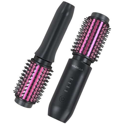 Cordless Hair Curling Iron Brush, Mini Travel Hot Straightener Comb, 3-in-1 Portable Wave Curling Wand, 1.5 Ionic Heated Brush, USB Rechargeable Hair Curler, Black  No Automatic Rotation