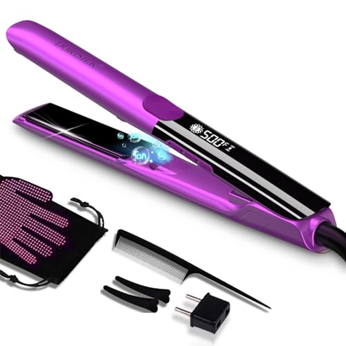 DORISILK 500 Degree High Temp Professional Hair Straightener,15s Fast Heating Ceramic Flat Iron ,2 in 1 Hair Straightener and Curler,Plasma Flat Iron Get Frizz-Free ,Dual Voltage for Travel Purlpe