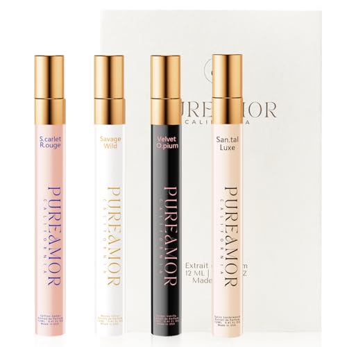 Pheromones Perfumes for Women, 4-pack Giftbox Perfume Set, Amber Vanilla, Saffron Amber, Woody Citrus, Spicy Sandalwood, 1.64fl. Enhanced Scents Pheromone Cologne for Men&Women,Travel Size Perfumes