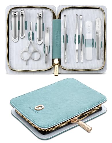 MR.GREEN Manicure Kit 10 in 1, German Stainless Nail Clippers Set, Professional Personal Nail Care Kit Manicure Pedicure Set, Portable Travel Nail Kit with Exquisite Leather Case for Men & Women