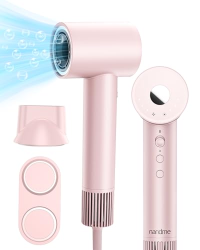 Hair Dryer for Women, 110000 RPM High Speed Blow Dryer, 200 Millions Negative Ionic Hair Dryers for Fast Drying, 1600W Quiet Hairdryer for Travel, Hair Dryer with Concentrators Nozzle, Pink