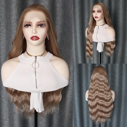 Long Wavy Blonde #103 Hair Synthetic Lace Front Wigs for Women Loose Wavy Free Part Glueless Lace Wigs Blonde Heat Resistant Fiber Natural Hairline Water Wave Wig Cosplay Daily Party Wigs