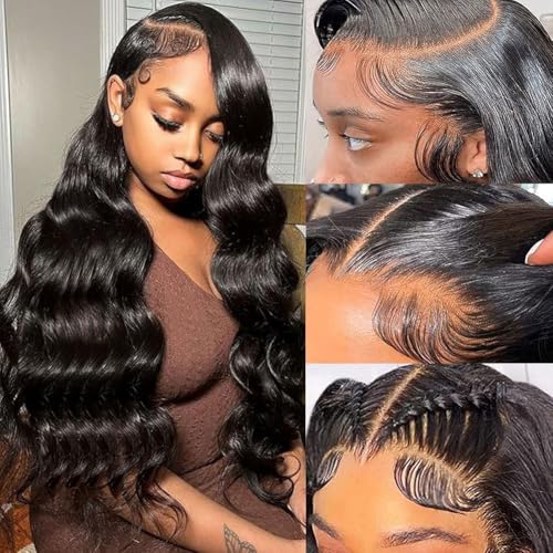 ANNELBEL 250% Density 30 Inch 13x6 Lace Front Wigs Human Hair Body Wave HD Transparent Lace Frontal Human Hair Wigs 12A Grade Glueless Wigs Human Hair for Women Natural Black
