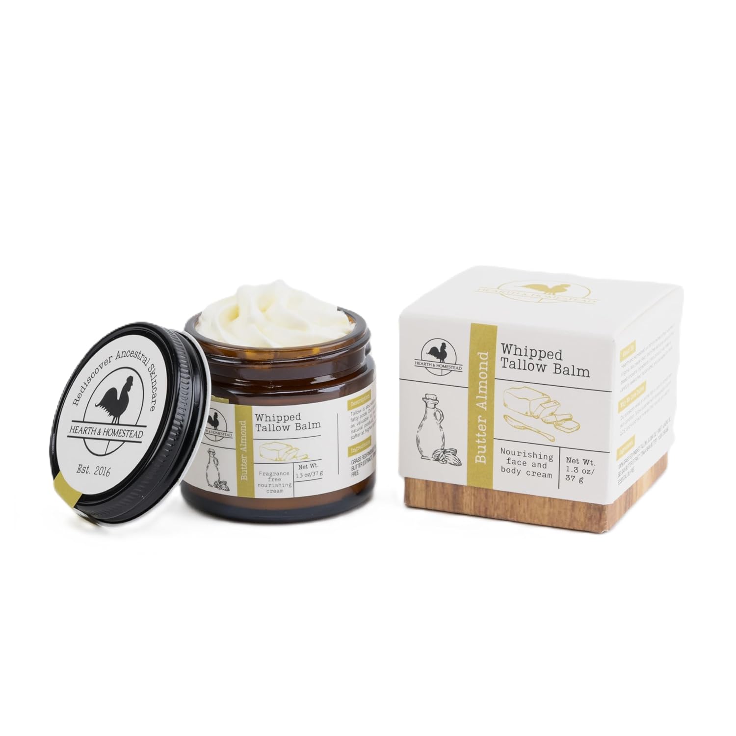 Handmade Whipped Tallow Balm (Butter Almond): Fragrance-Free, No Essential Oils - 1.3 oz