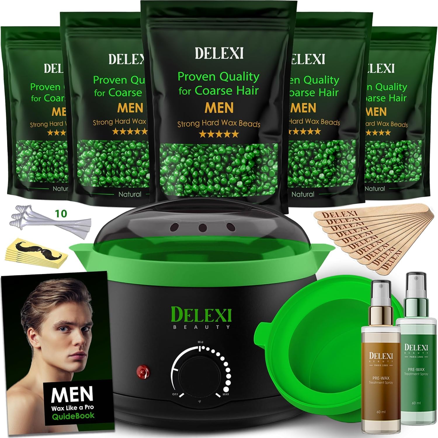 All-in-One Waxing Kit for Men  Complete Hard Wax Kit for Hair Removal, Body & Face, Home Waxing Warmer for Brazilian & Bikini, Includes Wax Pot, Wax Machine & Accessories