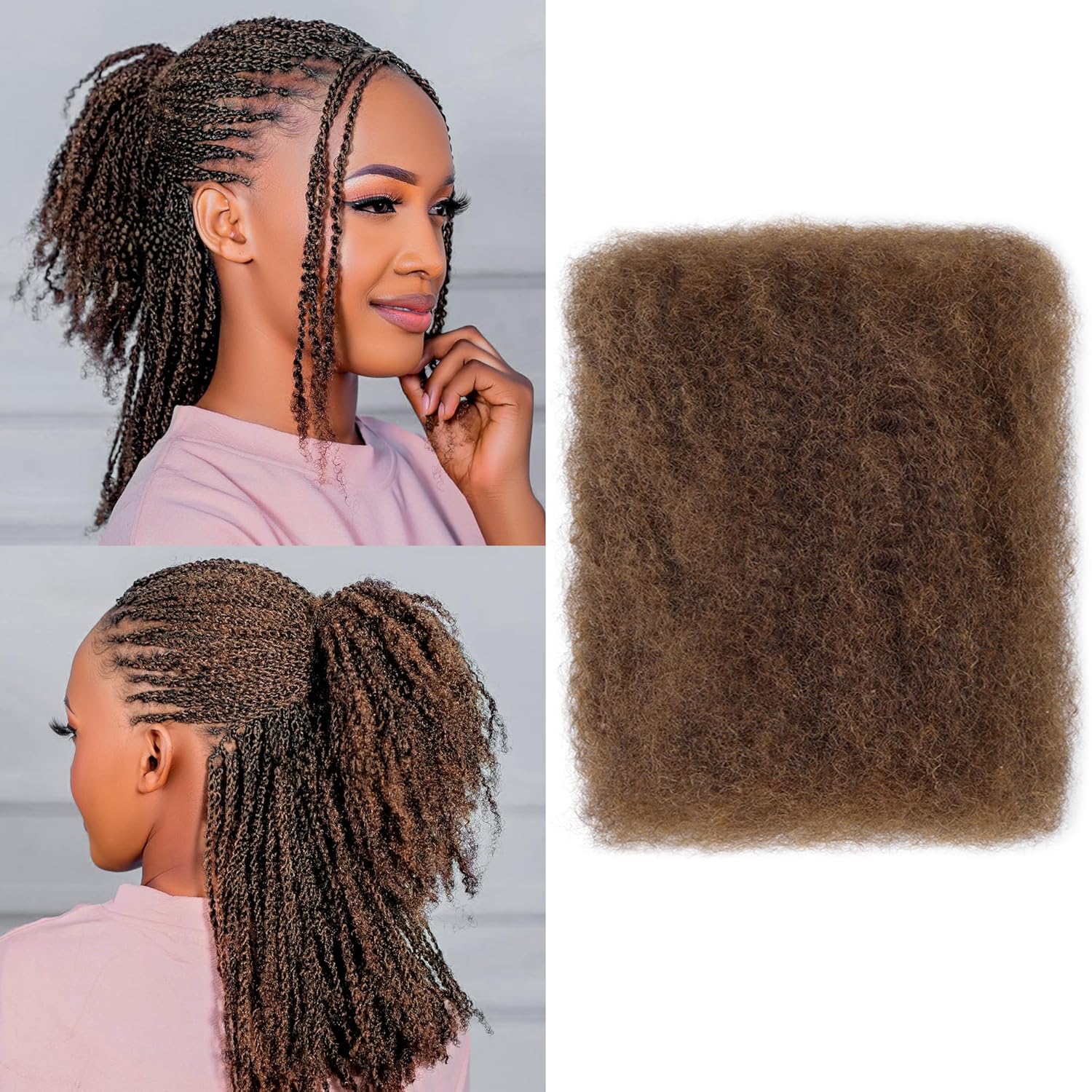 Afro Kinkys Bulk Human Hair -100% Real Human Hair for Mini Twist, Braiding, Loc Extensions & Crochet, Kinky Curly Hair Bundles, Natural Afro Bulk for Dreadlocks(4#, 12 Inch(Pack of 1))