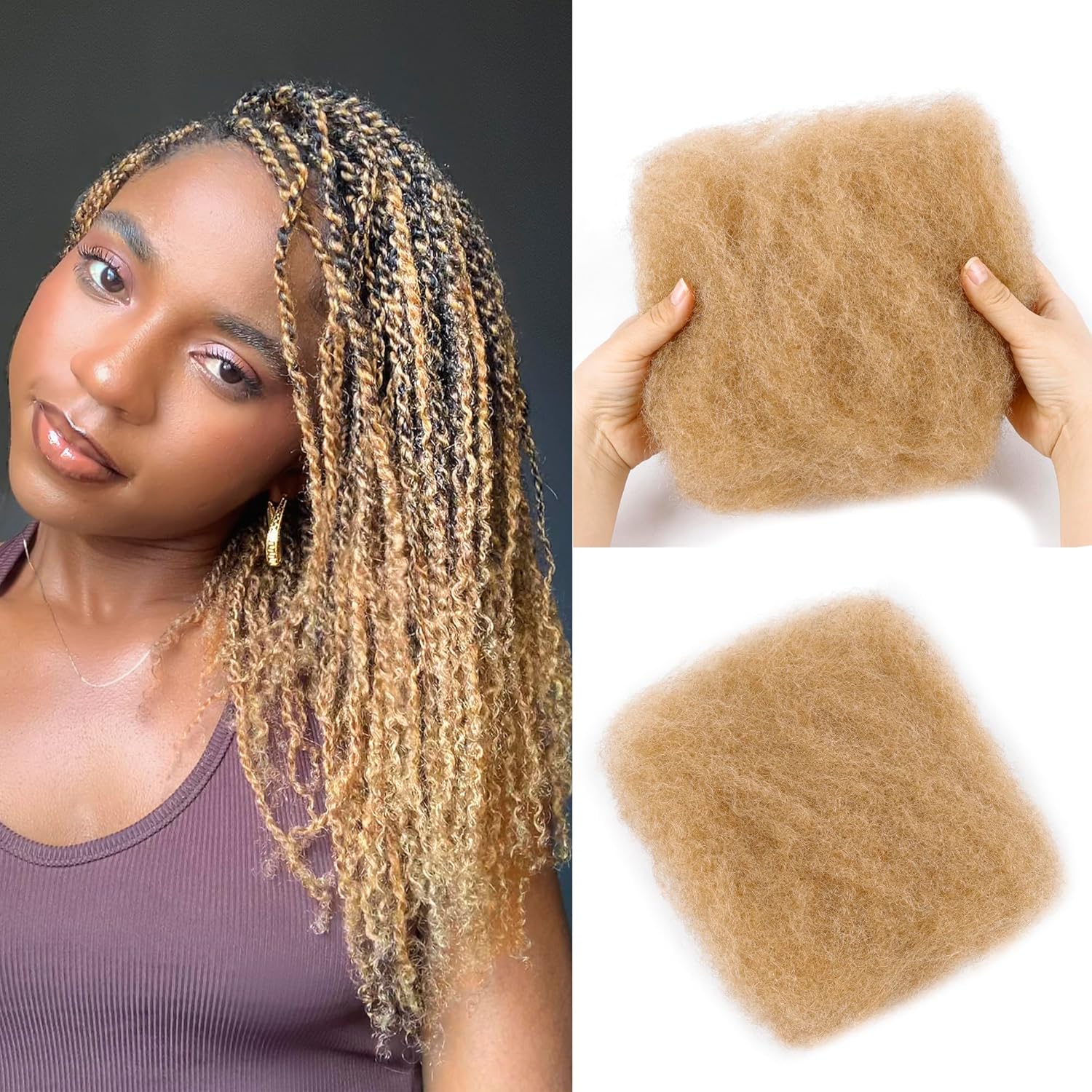 Afro Kinkys Bulk Human Hair -100% Real Human Hair for Mini Twist, Braiding, Loc Extensions & Crochet, Kinky Curly Hair Bundles, Natural Afro Bulk for Dreadlocks(27#, 16 Inch(Pack of 1))