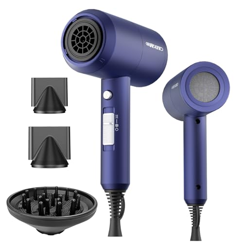 SHRATE Lightweight Ionic Hair Dryer with Diffuser - Powerful 1800W Blow Dryer for Fast Drying - Professional Low Noise Mini Hair Dryer for Travel, Gifts, Hair Styling