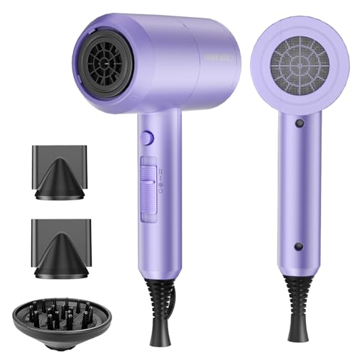 SHRATE Lightweight Ionic Hair Dryer with Diffuser - Powerful 1800W Blow Dryer for Fast Drying - Professional Low Noise Mini Hair Dryer for Travel, Gifts, Hair Styling