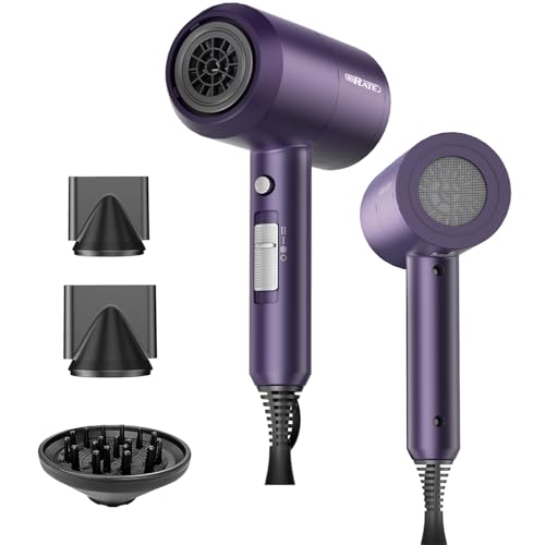 SHRATE Lightweight Ionic Hair Dryer with Diffuser - Powerful 1800W Blow Dryer for Fast Drying - Professional Low Noise Mini Hair Dryer for Travel, Gifts, Hair Styling