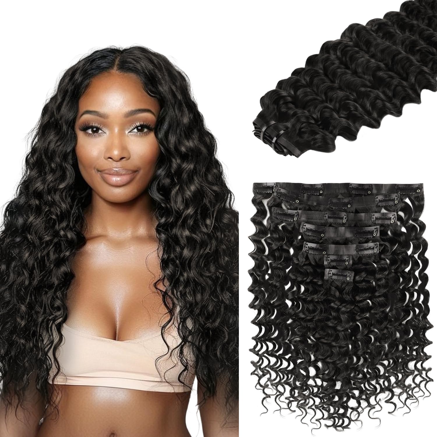 Lashey Clip in Hair Extensions 110g 7pcs Deep Wave 18 Inch