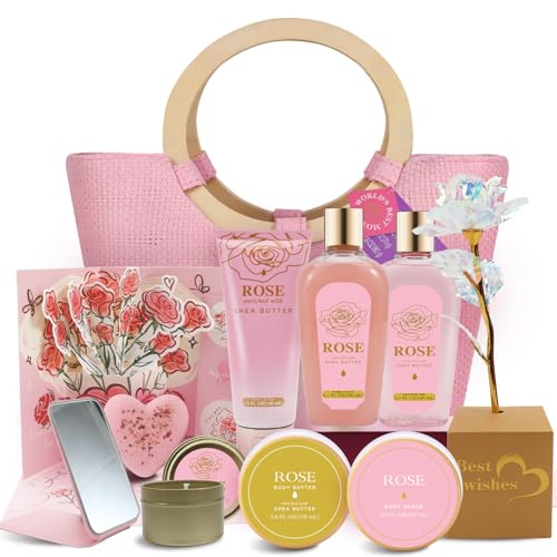 Spa Luxetique Gift Baskets for Women, Mothers Day Gifts for Mom, 11pcs Rose Sets, Relaxing Bath Sets for Women