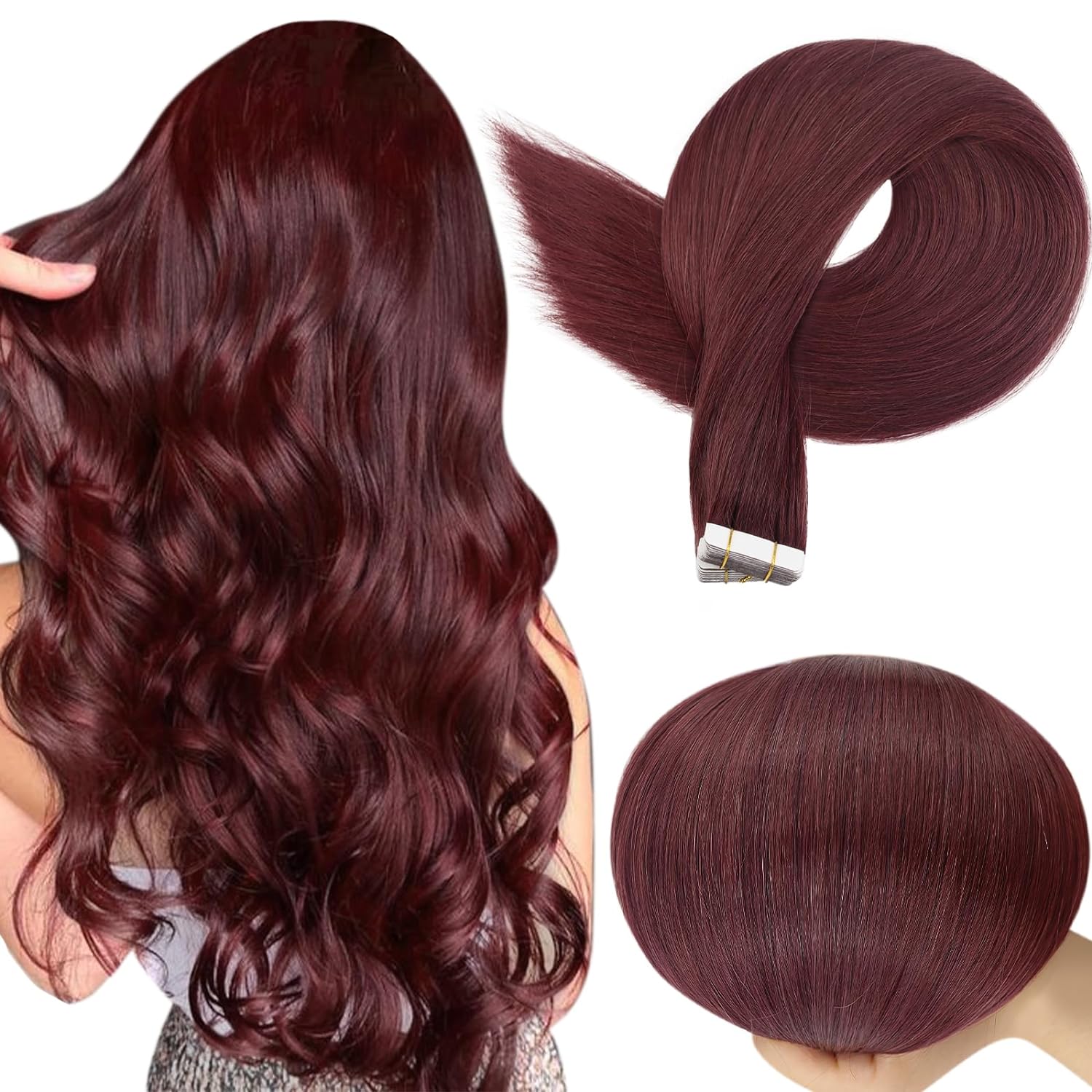 Full Shine Tape in Human Hair Wine Red 24Inch 50Gram