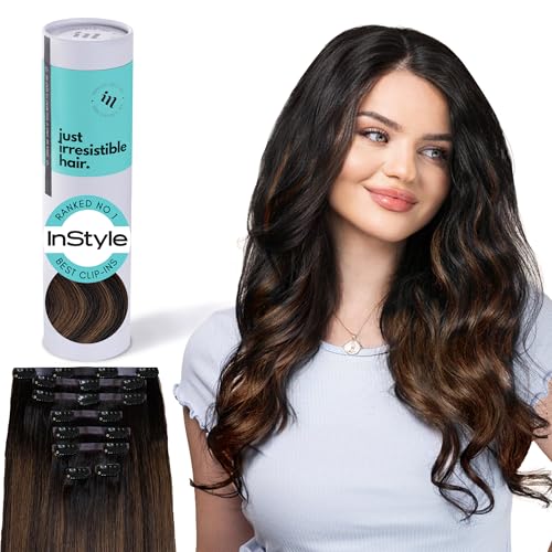 Irresistible Me Real Human Hair Extensions Clip Ins  100% Human Hair Clip In Extensions for Length & Volume  Invisible Extension  Heat Resistant & Dyeable  Mocha Balayage, 20 Inches
