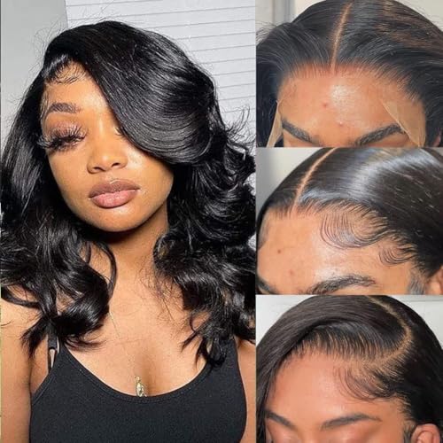 Wear and Go Glueless Bob Wig Human Hair Pre Plucked Body Wave Bob Wigs for Black Women Pre Cut 4x4 Lace Closure HD Transparent Glueless Lace Front Wig (18 Inch)