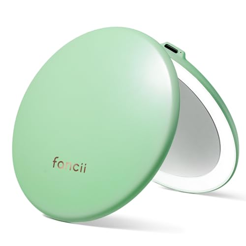 Fancii Taylor LED Lighted Compact Makeup Mirror, Rechargeable, 10x /1x Magnifying, 3 Light Settings, XL Large 5 Wide | Travel Mirror for Purses (Mint Green)