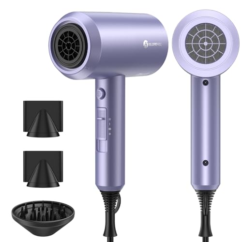 slopehill Professional Ionic Hair Dryer, Powerful 1800W Fast Drying Low Noise Blow Dryer with 2 Concentrator Nozzle 1 Diffuser Attachments for Home Salon Travel (Lavender)