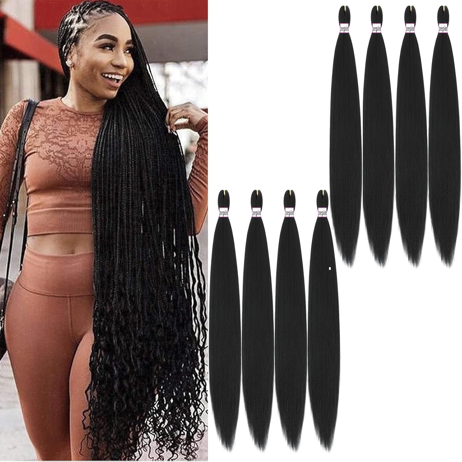 Pre Stretched Braiding Hair 34 Inch 8 Packs Professional Soft Yaki braiding Hair For Braids Hot Water Setting Synthetic Crochet Hair Extensions (1B, 34 Inch (Pack of 8))