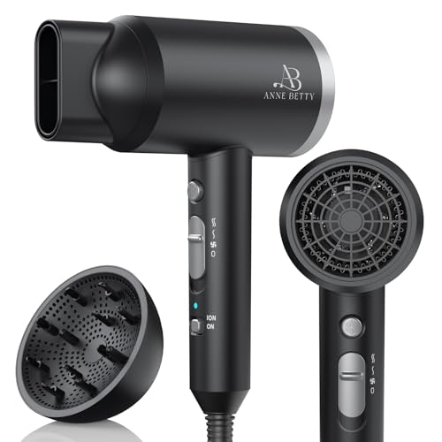 Ionic Hair Dryer with Diffuser, Powerful 1800W Blow Dryer for Women & Men, Fast-Drying Hair Dryer with Nozzle for Home, Salon, Travel