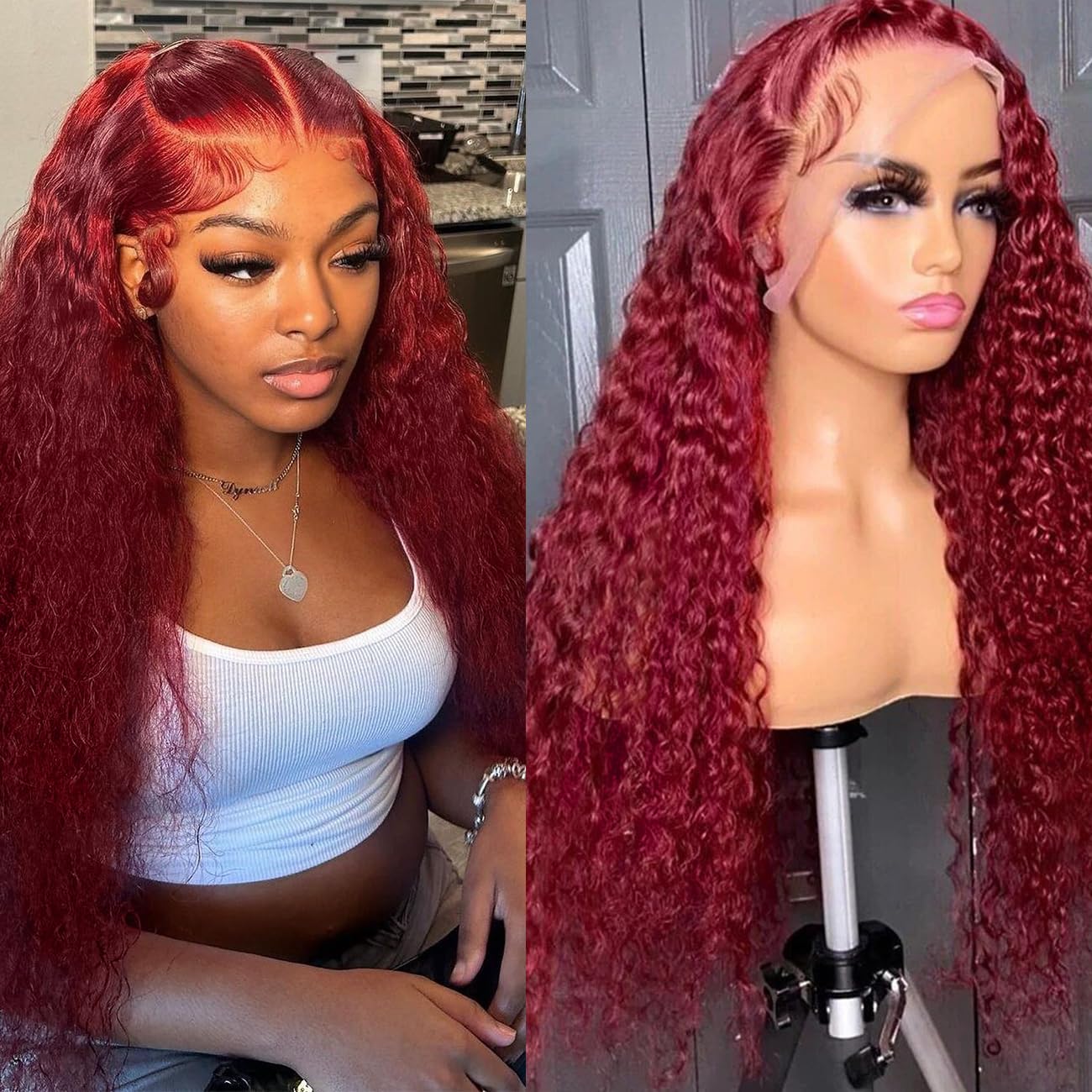 Burgundy Wig Human Hair 99j Burgundy 13x6 Deep Wave Lace Front Wigs Human Hair Pre Plucked HD Transparent Lace Frontal Wigs for Black Women Red Colored Wig 28 Inch